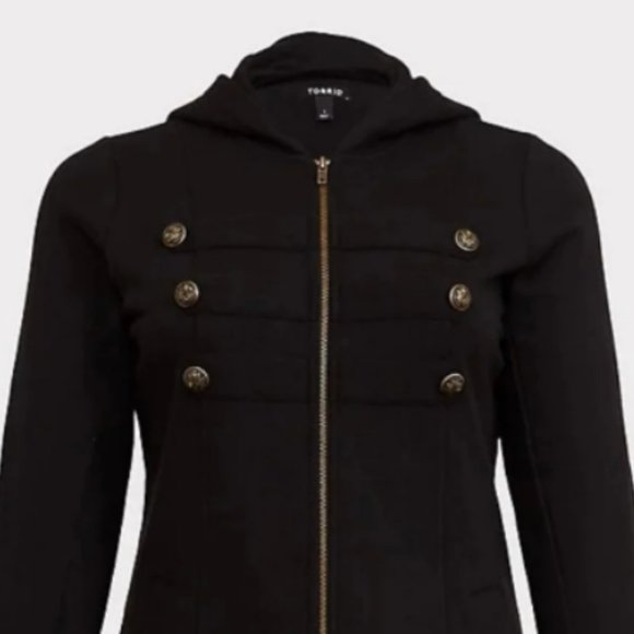 Torrid Size 00 Black Military Buttons Coat Jacket W/Hoodie - Picture 1 of 3